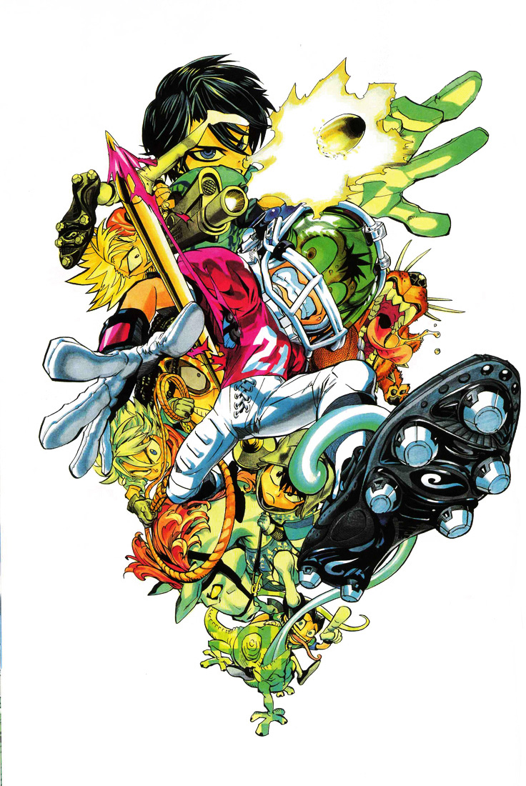 00s, 1990s_(style), 6+boys, american_football, american_football_uniform, cerberus_(eyeshield_21), dog, eyeshield