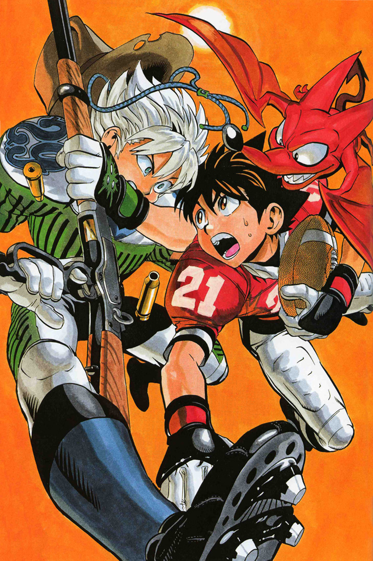 00s, 2boys, american_football_uniform, bat_(animal), blue_eyes, brown_eyes, brown_hair, cleats