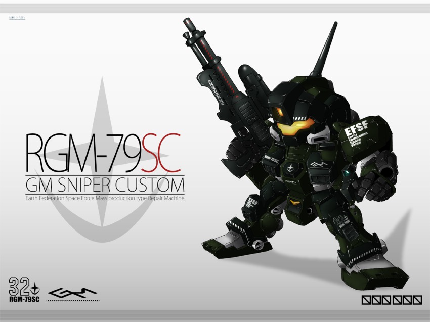 character_name, gm_(mobile_suit), gm_sniper_custom, gun, gundam, gundam_msv, mecha, rifle, robot, sniper_rifle, volf505, weapon