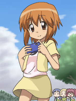 00s, 4girls, asou_natsumi, awa, blonde_hair, camera, closed_eyes, closed_mouth