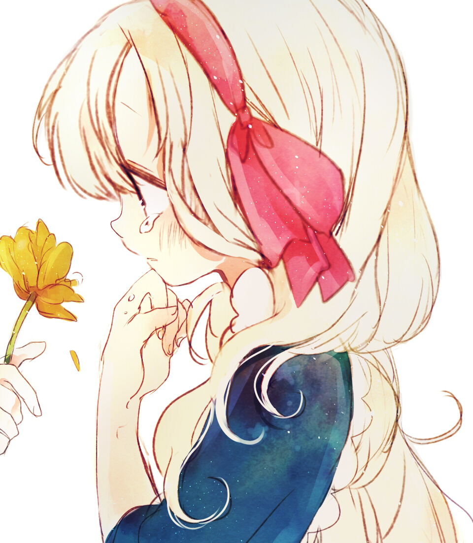 1girl, bad_id, bad_pixiv_id, blonde_hair, dress, flower, fuyusuke, fuyusuke_(hz+)