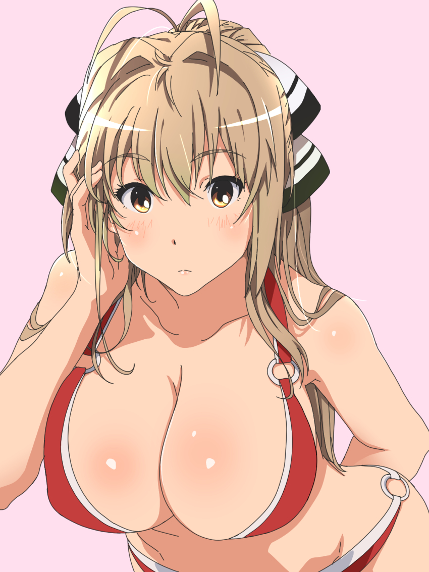 10s, 1girl, amagi_brilliant_park, bikini, blush, breasts, brown_eyes, brown_hair