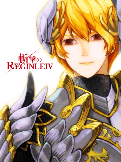 1boy, armor, freyr_(reginleiv), hairpods, hpa_(foolish_factory), male_focus, orange_hair, red_eyes