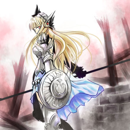 1girl, armor, bad_id, bad_pixiv_id, blonde_hair, breastplate, brynhild_(reginleiv), female_focus