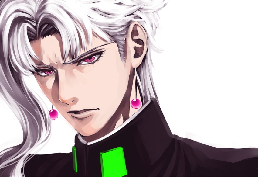 1boy, earrings, jewelry, jojo_no_kimyou_na_bouken, kakyoin_noriaki, male_focus, pink_eyes, purple_eyes