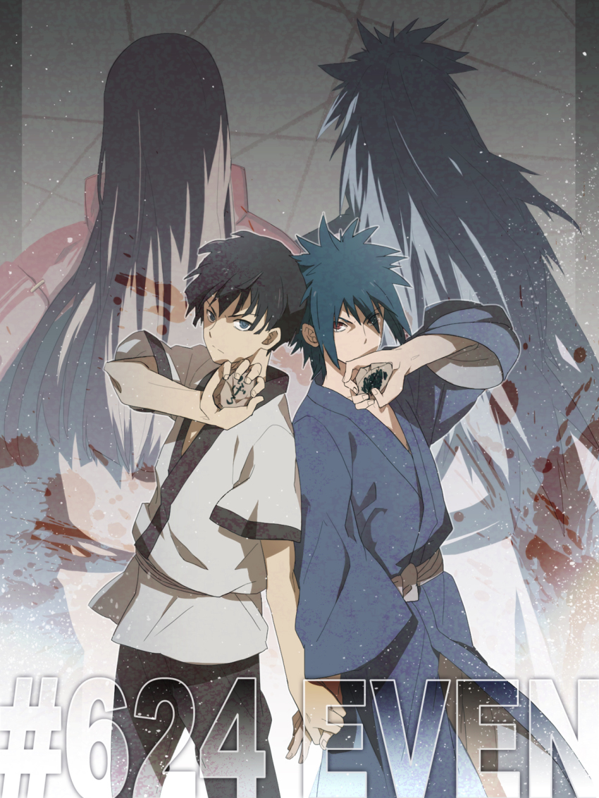 4boys, age_comparison, armor, black_hair, blue_eyes, blue_hair, dual_persona, highres