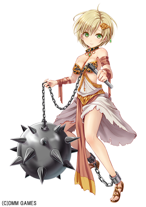blonde_hair, breasts, green_eyes, last_summoner, official_art, short_hair, solo, tamashiro