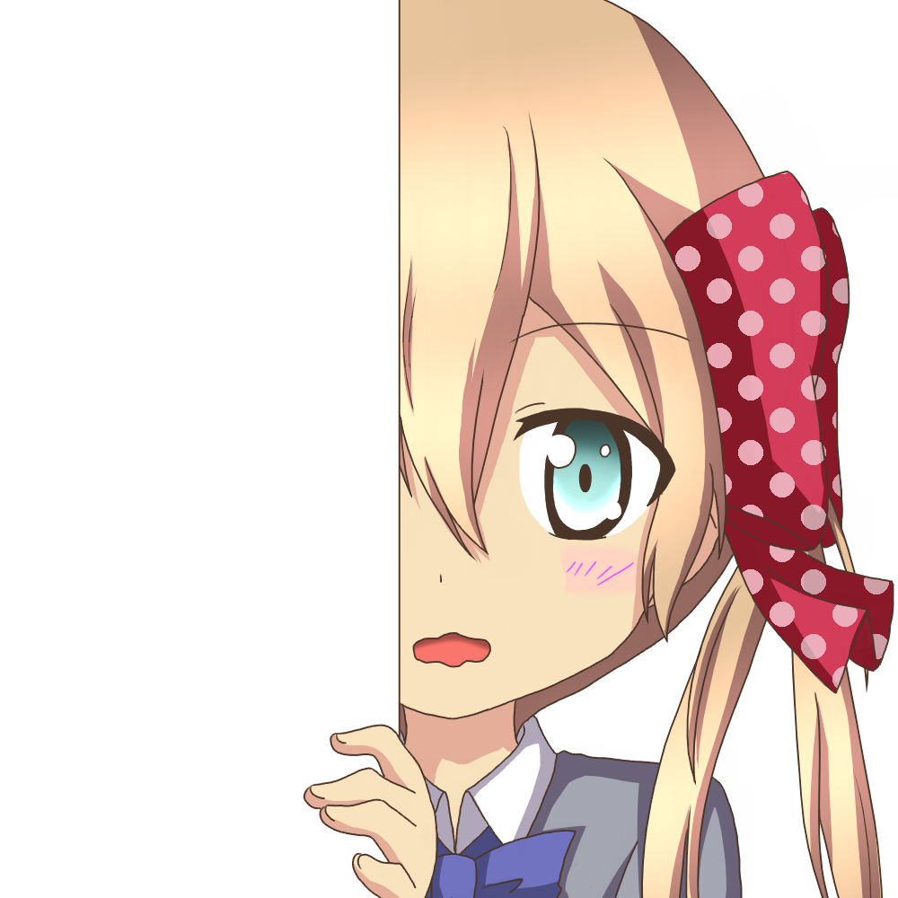 1girl, blonde_hair, blue_eyes, blush, bow, bowtie, collared_shirt, cosplay