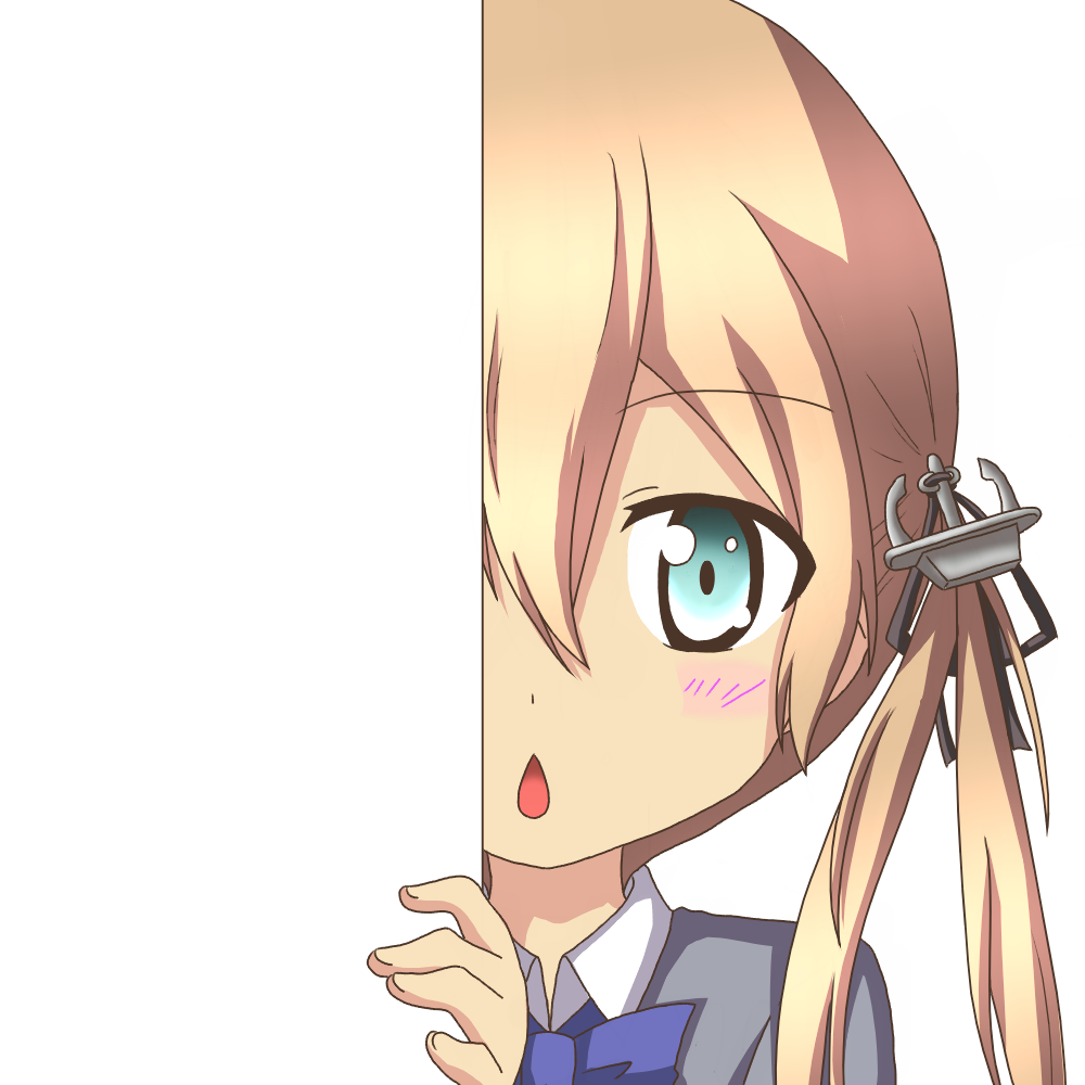 1girl, anchor_hair_ornament, blonde_hair, blue_eyes, blush, bow, bowtie, chestnut_mouth