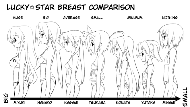 00s, 6+girls, bikini, blush, bust_chart, chart, female_focus, flat_chest, glasses, hard-translated, hiiragi_kagami, hiiragi_tsukasa, iwasaki_minami, izumi_konata, kobayakawa_yutaka, kuroi_nanako, lineup, long_hair, lucky_star, monochrome, multiple_girls, panties, profile, ribbon, short_hair, siblings, sisters, sketch, swimsuit, takara_miyuki, third-party_edit, translated, twins, twintails, underwear, yuuji_overall