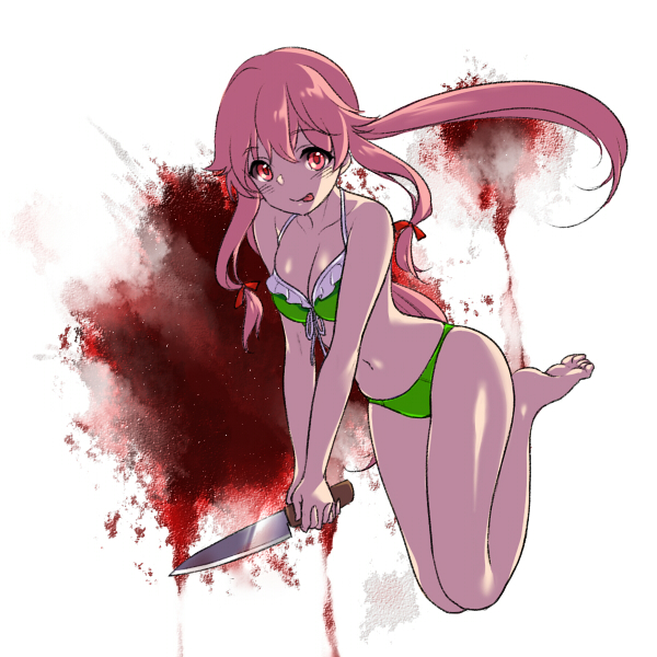 1girl, :p, bad_id, bad_pixiv_id, bare_shoulders, barefoot, bikini, blood