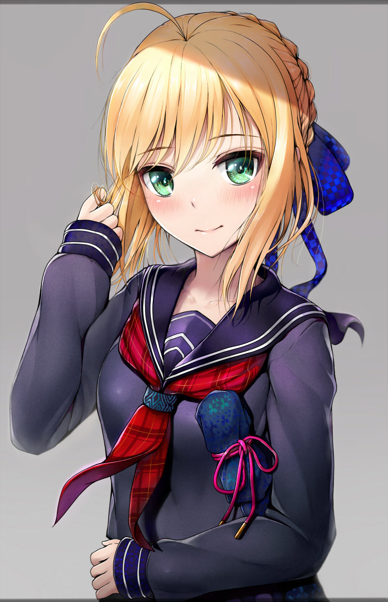 1girl, 3:, ahoge, artoria_pendragon_(fate), bad_id, bad_pixiv_id, black_serafuku, blonde_hair