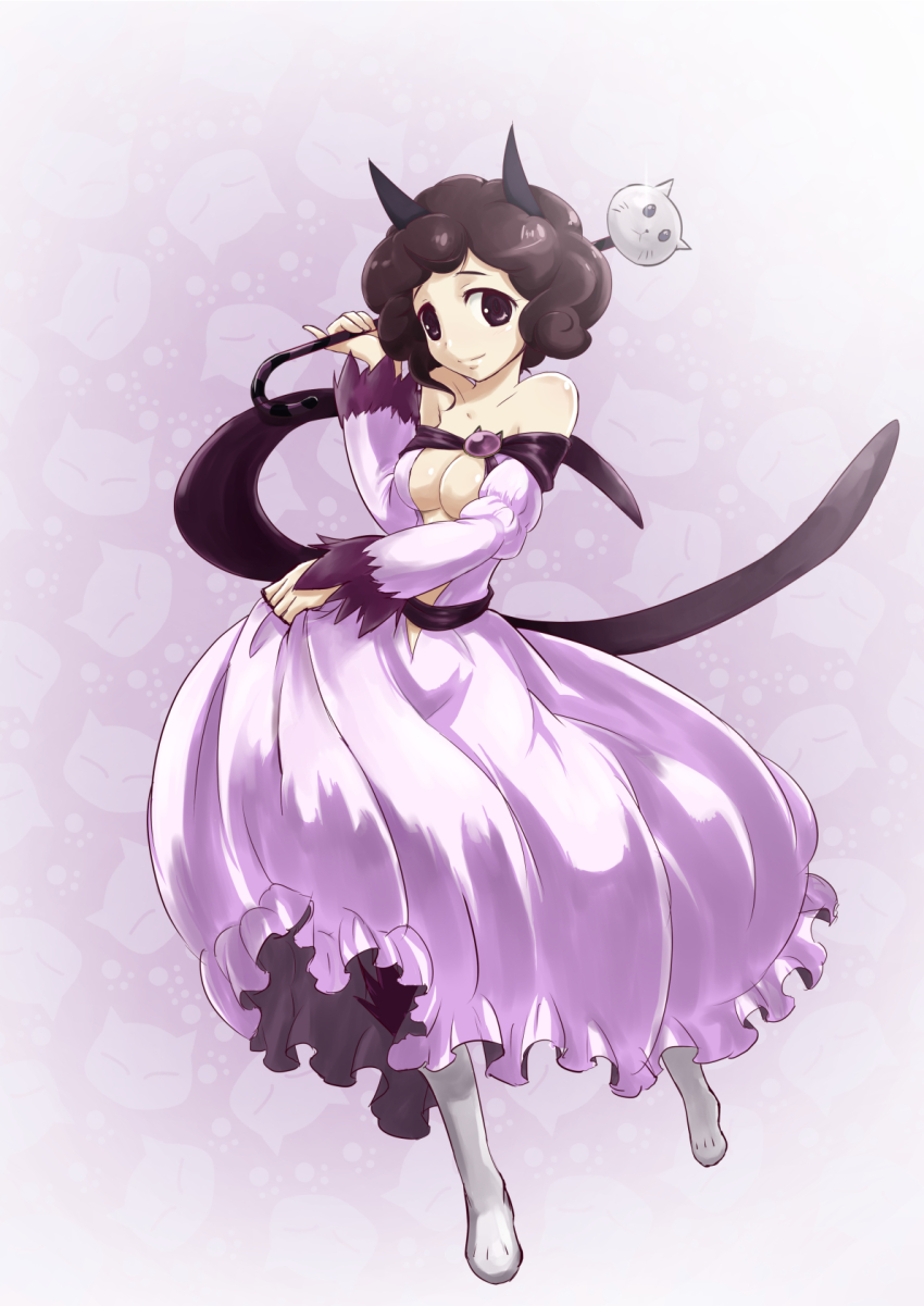 10s, 1girl, animal_ears, bare_shoulders, boots, breasts, brown_eyes, brown_hair