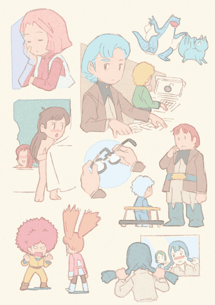 animal, ashura_novak, bath, bes_jordan, blonde_hair, blue_hair, blush, brown_hair