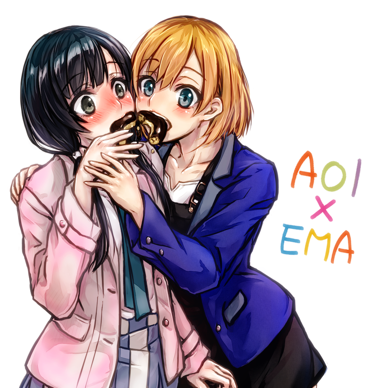 10s, 2girls, black_hair, blazer, blonde_hair, blue_eyes, brown_hair, cat