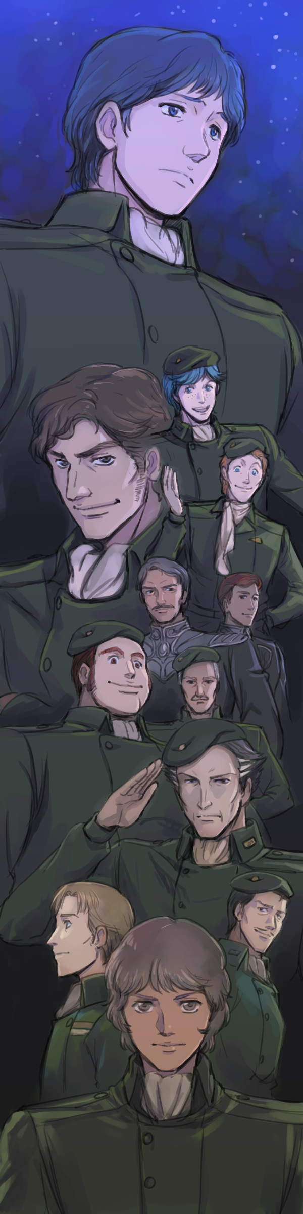 6+boys, absurdres, alex_cazerne, bagdash, beret, bernhard_von_schneider, blue_hair, brown_hair