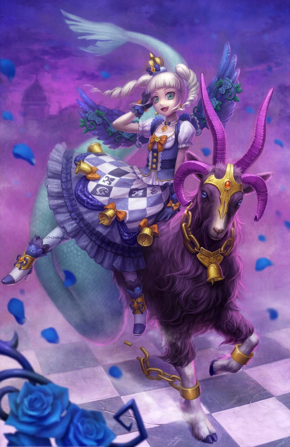 10s, 1girl, aikatsu!, aikatsu!_(series), argyle, bell, bell_earrings, bird_wings