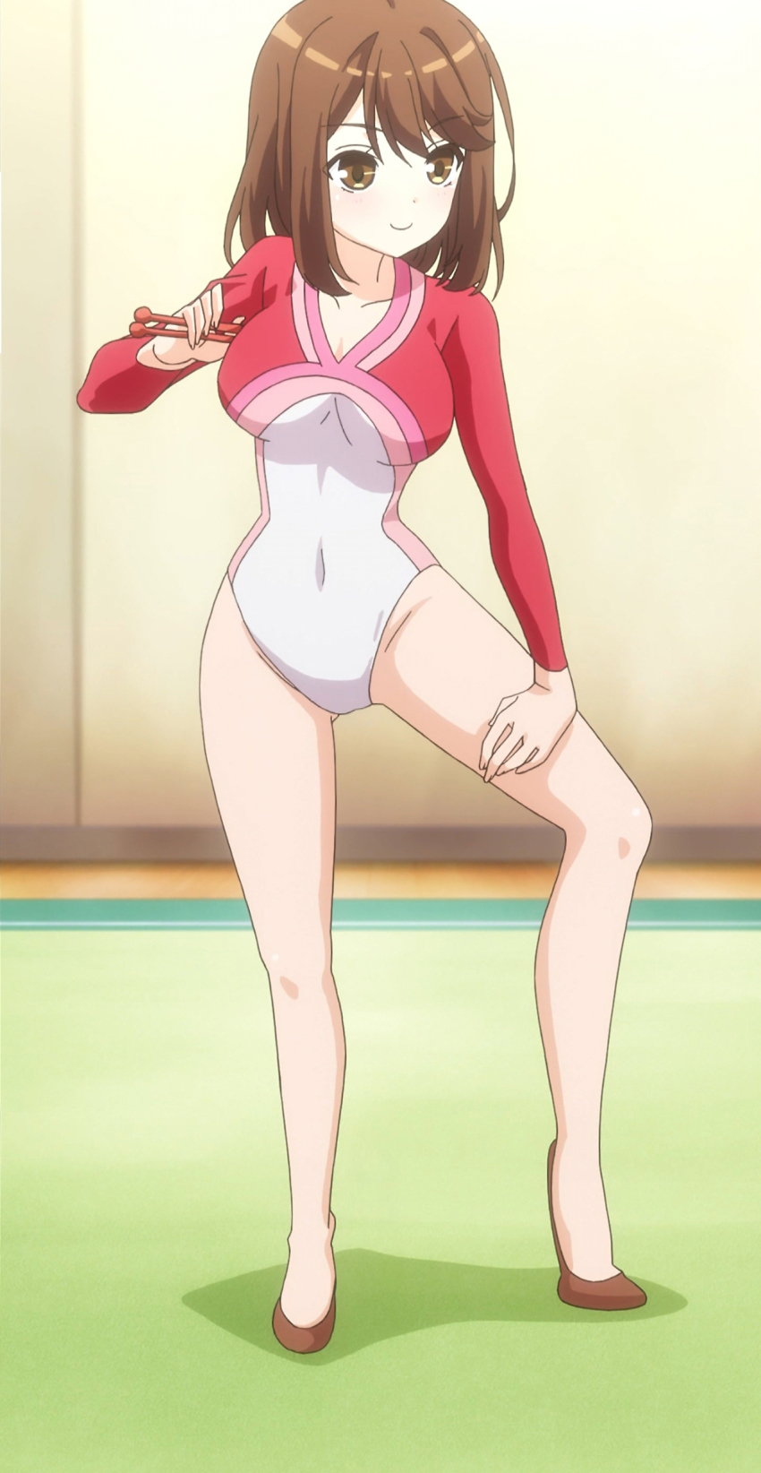 1girl, absurdres, anime_screenshot, brown_eyes, brown_hair, clubs, cyberagent, female_focus