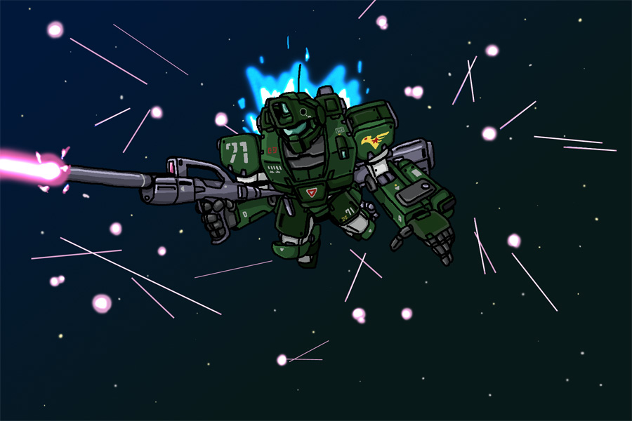 firing, gm_(mobile_suit), gm_sniper_custom, gun, gundam, gundam_msv, mecha, robot