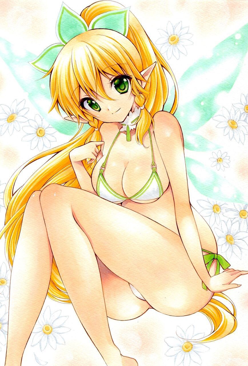 10s, 1girl, arm_support, bad_id, bad_pixiv_id, bikini, blonde_hair, braid