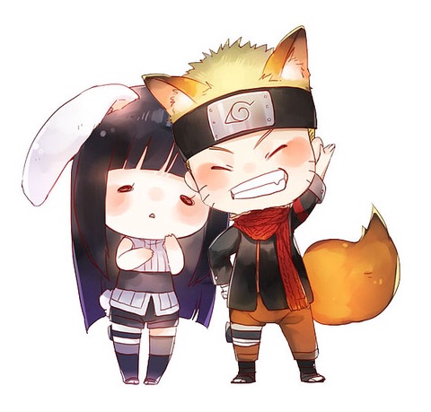 animal_ears, blonde_hair, blush, rabbit_ears, chibi, couple, closed_eyes, fox_ears