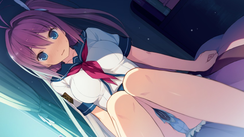 10s, 1girl, akinashi_yuu, antenna_hair, ao_no_kanata_no_four_rhythm, aqua_eyes, aqua_panties, bed