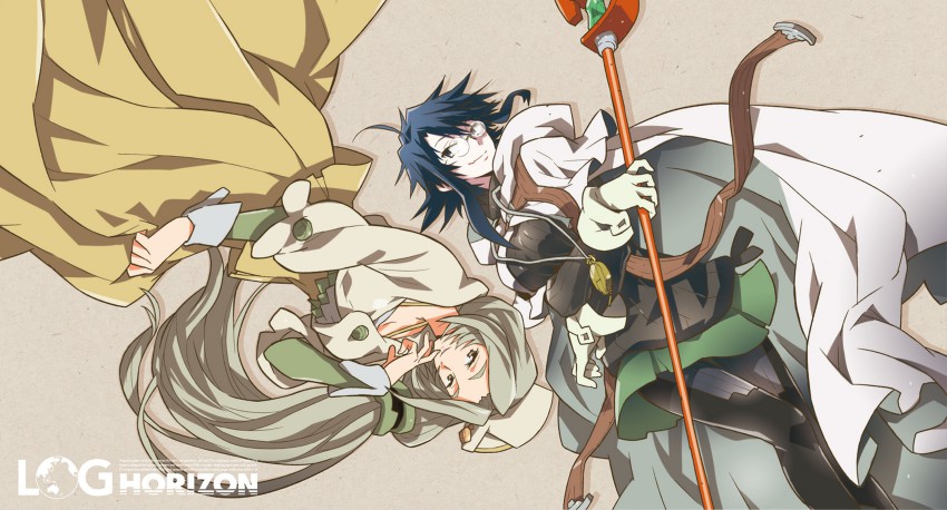 10s, 2girls, absurdres, cape, glasses, highres, log_horizon, long_hair
