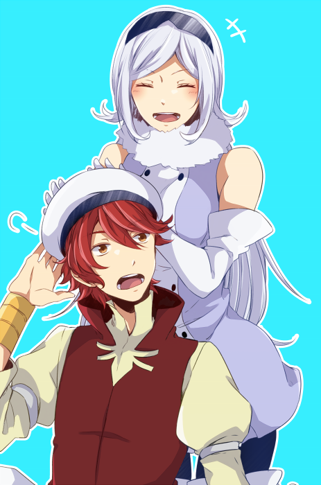 10s, 1boy, 1girl, aila_jyrkiainen, bad_id, bad_pixiv_id, beret, bracelet