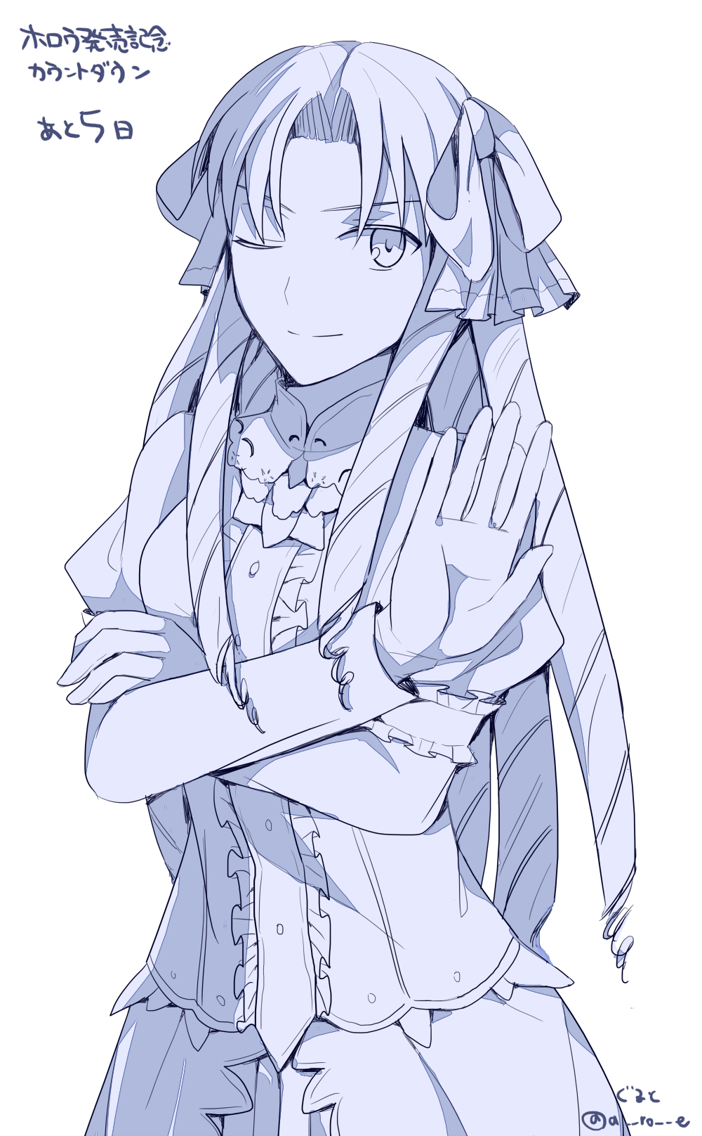 1girl, bad_id, bad_pixiv_id, blonde_hair, drill_hair, fate/stay_night, fate_(series), female_focus, guroto, hair_ribbon, highres, long_hair, luviagelita_edelfelt, one_eye_closed, ribbon, ringlets, solo