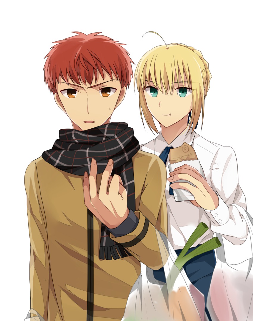 1boy, 1girl, :t, ahoge, artoria_pendragon_(fate), bad_id, bad_pixiv_id, blonde_hair