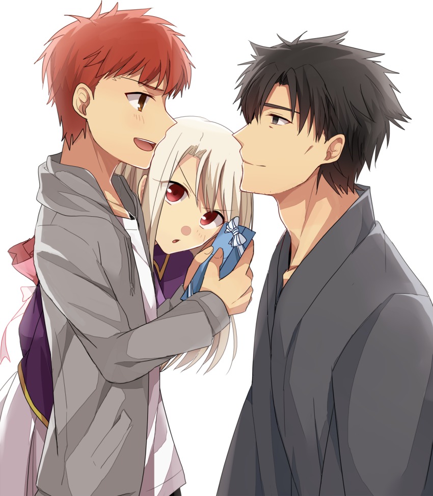 1girl, 2boys, adoptive_parent_and_adoptive_child, bad_id, bad_pixiv_id, black_eyes, black_hair, brown_eyes