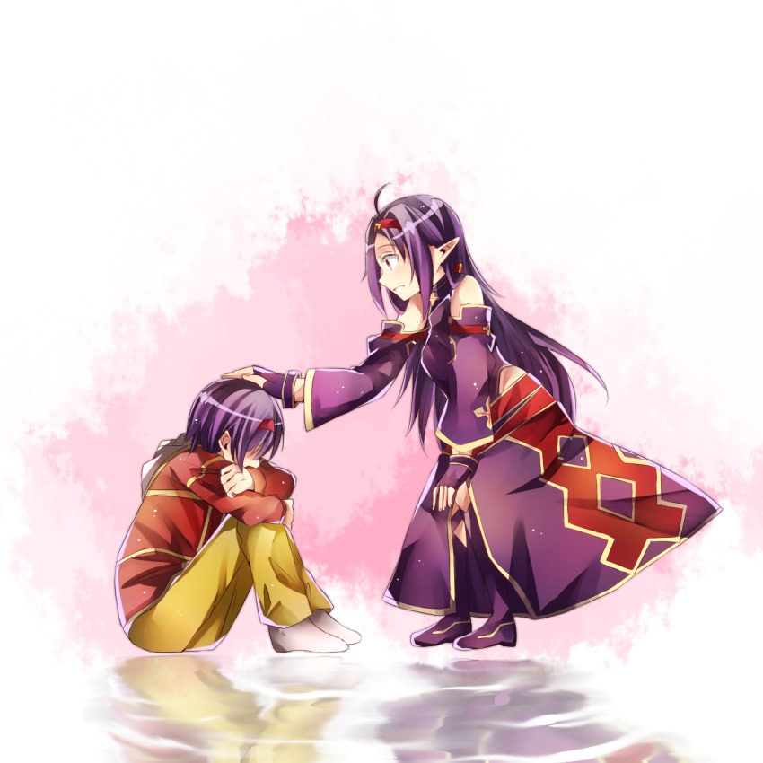 10s, 2girls, armor, breastplate, detached_sleeves, dual_persona, fingerless_gloves, gloves