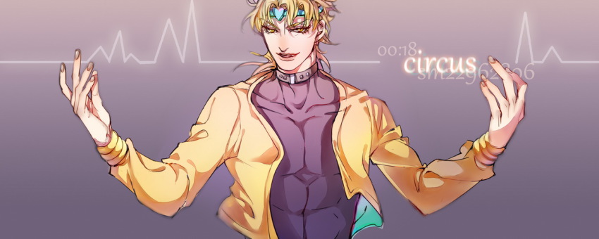 1boy, blonde_hair, cardiogram, collar, dio_brando, headband, jacket, jojo_no_kimyou_na_bouken