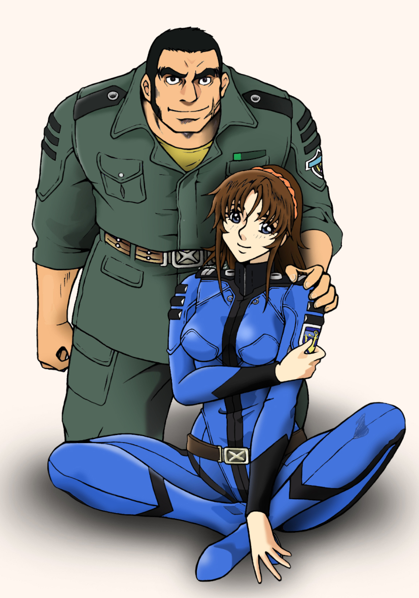 10s, 1boy, 1girl, black_eyes, black_hair, blue_eyes, brown_hair, highres, kiryuu_mikage, masa_(mk2244), ponytail, saito_hajime, short_hair, tagme, uchuu_senkan_yamato, uchuu_senkan_yamato_2199