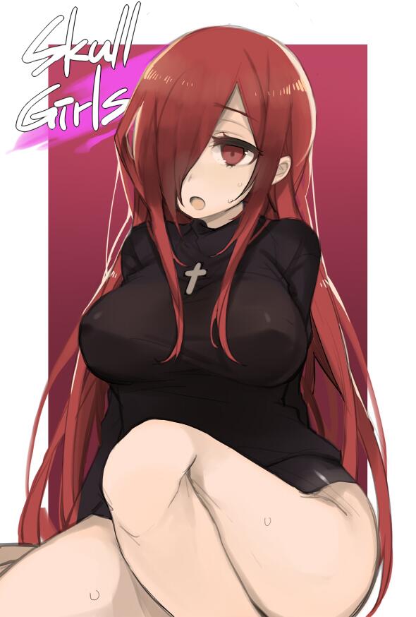 1girl, :o, bad_id, bad_pixiv_id, bottomless, breasts, copyright_name, cross