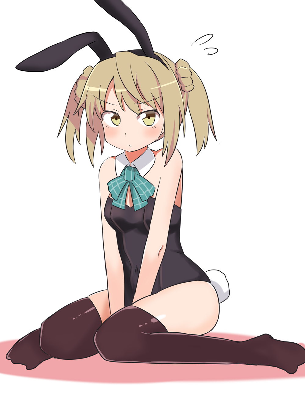 10s, 1girl, animal_ears, bad_id, bad_pixiv_id, black_thighhighs, blonde_hair, bow