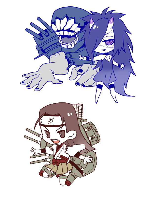 2boys, :d, backpack, bag, battleship_hime_(cosplay), battleship_princess, cannon, cosplay