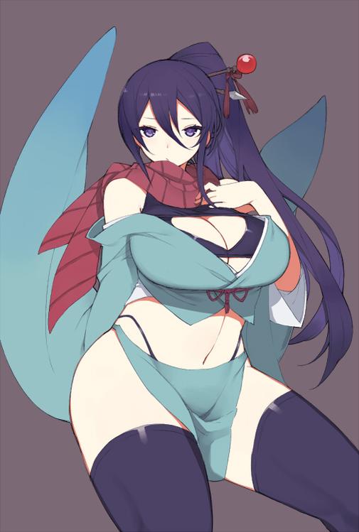 1girl, bad_id, bad_twitter_id, bare_shoulders, breasts, character_request, cleavage, cleavage_cutout