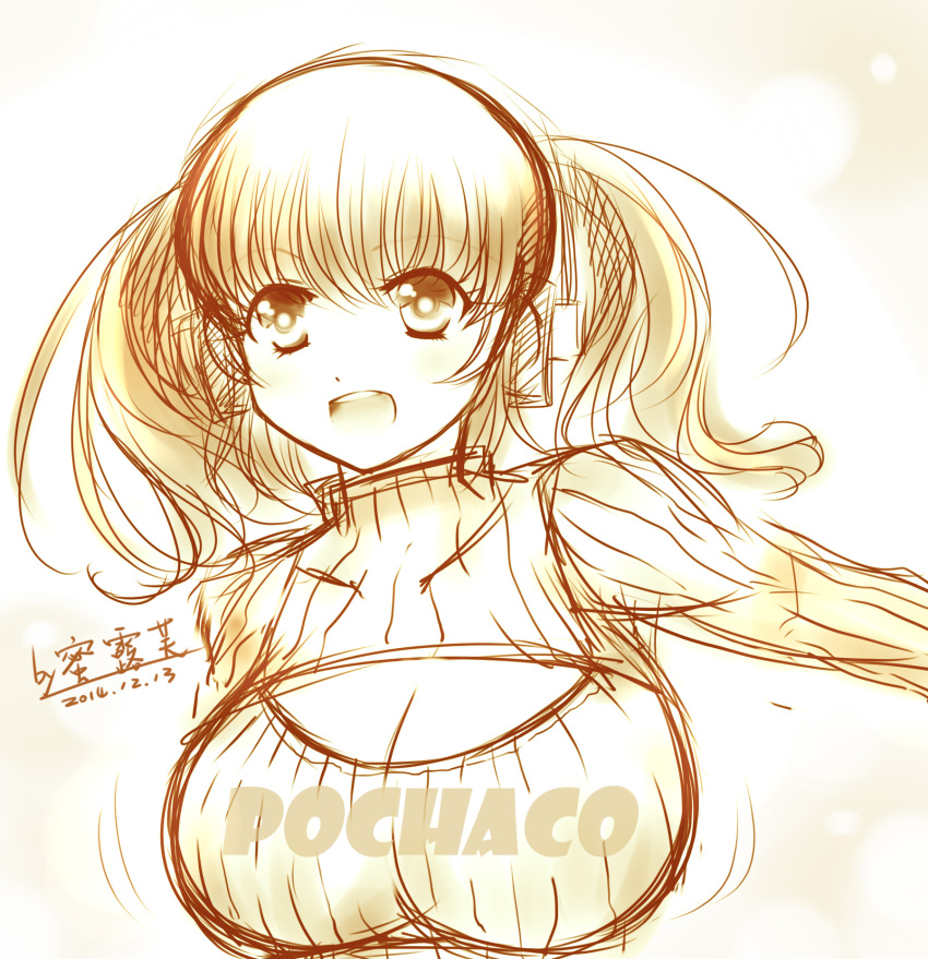 1girl, breasts, character_name, cleavage, cleavage_cutout, clothing_cutout, female_focus, headphones