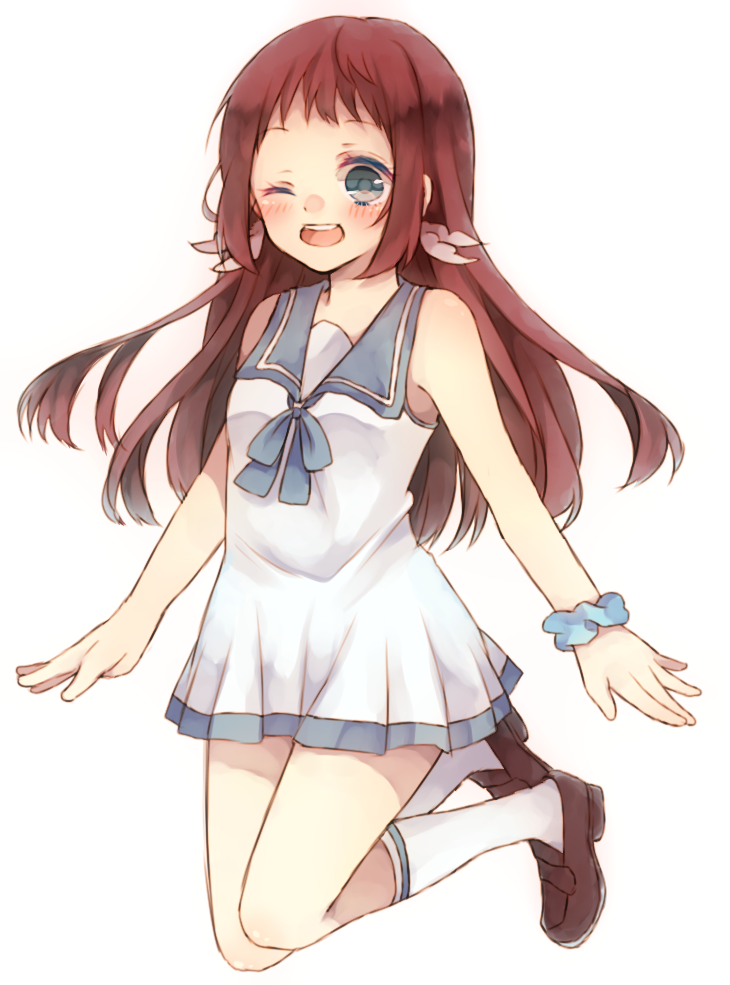 10s, 1girl, bad_id, bad_pixiv_id, blue_eyes, brown_hair, dress, long_hair