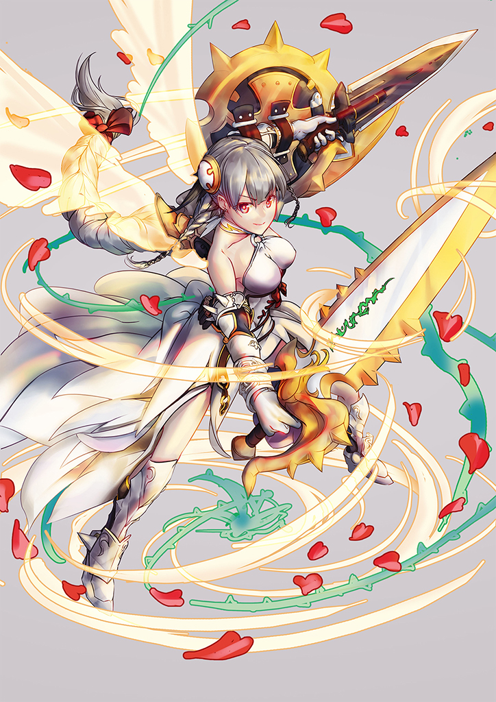 1girl, armor, armored_boots, armored_dress, bare_shoulders, belt, belt_skirt, black_gloves