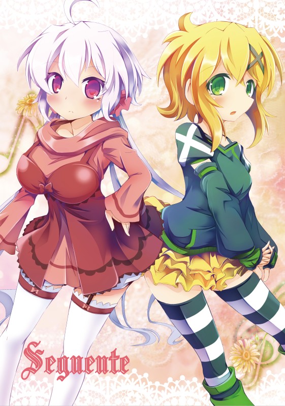 10s, 2girls, akatsuki_kirika, bad_id, bad_pixiv_id, blonde_hair, breasts, cover