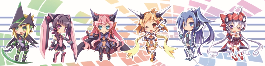 10s, 6+girls, ahoge, akatsuki_kirika, amou_kanade, black_hair, blonde_hair, blue_eyes