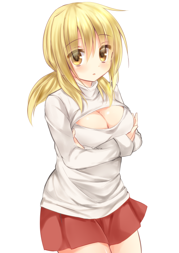 1girl, blonde_hair, breasts, cleavage, cleavage_cutout, clothing_cutout, crossed_arms, dan_ball