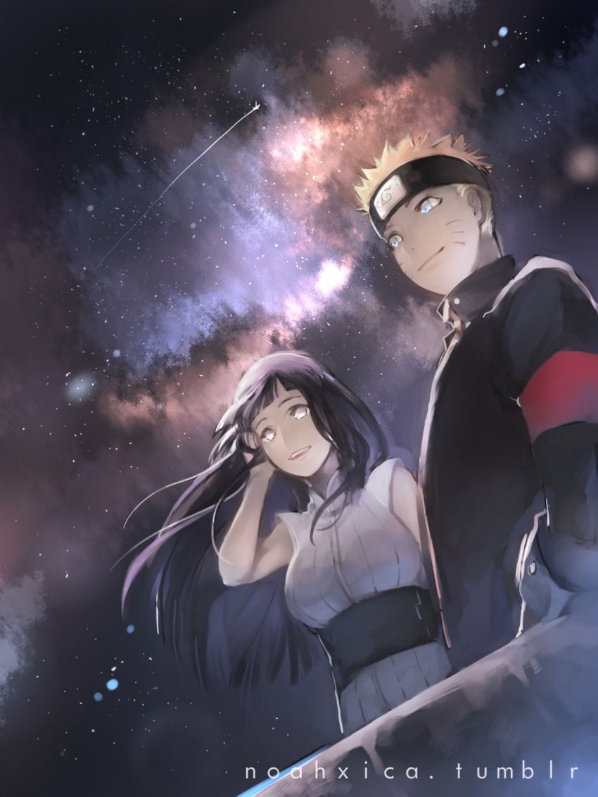 armband, blonde_hair, couple, forehead_protector, highres, hime_cut, hyuuga_hinata, naruto:_the_last