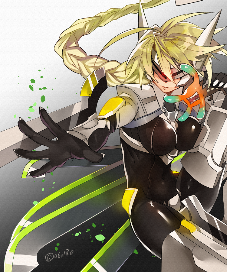 1girl, ahoge, armor, bad_id, bad_pixiv_id, blazblue, blonde_hair, bodysuit