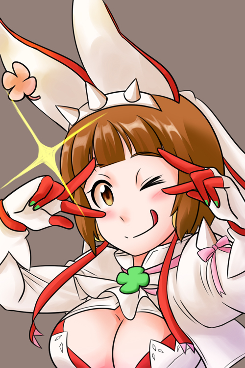 1girl, :q, arc_system_works, blush, breasts, bridal_veil, brown_eyes, brown_hair