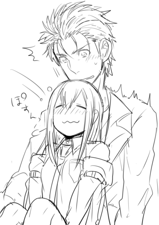 1boy, 1girl, 5pb., :3, ^^^, blush, closed_eyes, couple