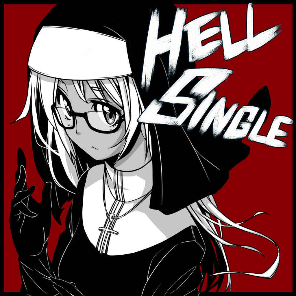 1girl, cross, dark-skinned_female, dark_skin, female_focus, glasses, iguana_henshuu-chou, jewelry