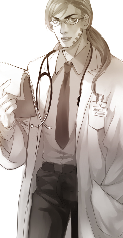 1boy, bespectacled, contemporary, doctor, glasses, gyro_zeppeli, jojo_no_kimyou_na_bouken, lab_coat
